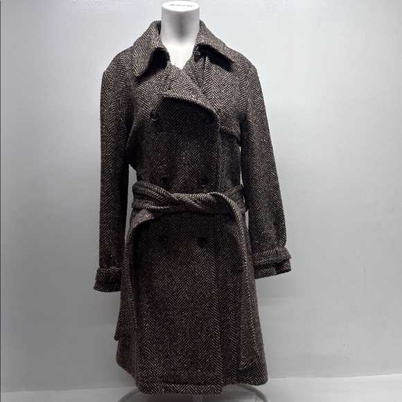 RED Valentino Jackets & Blazers - Red Valentino Trench Coat Tweed Herringbone Wool Jacket Collared Brown Size US 8